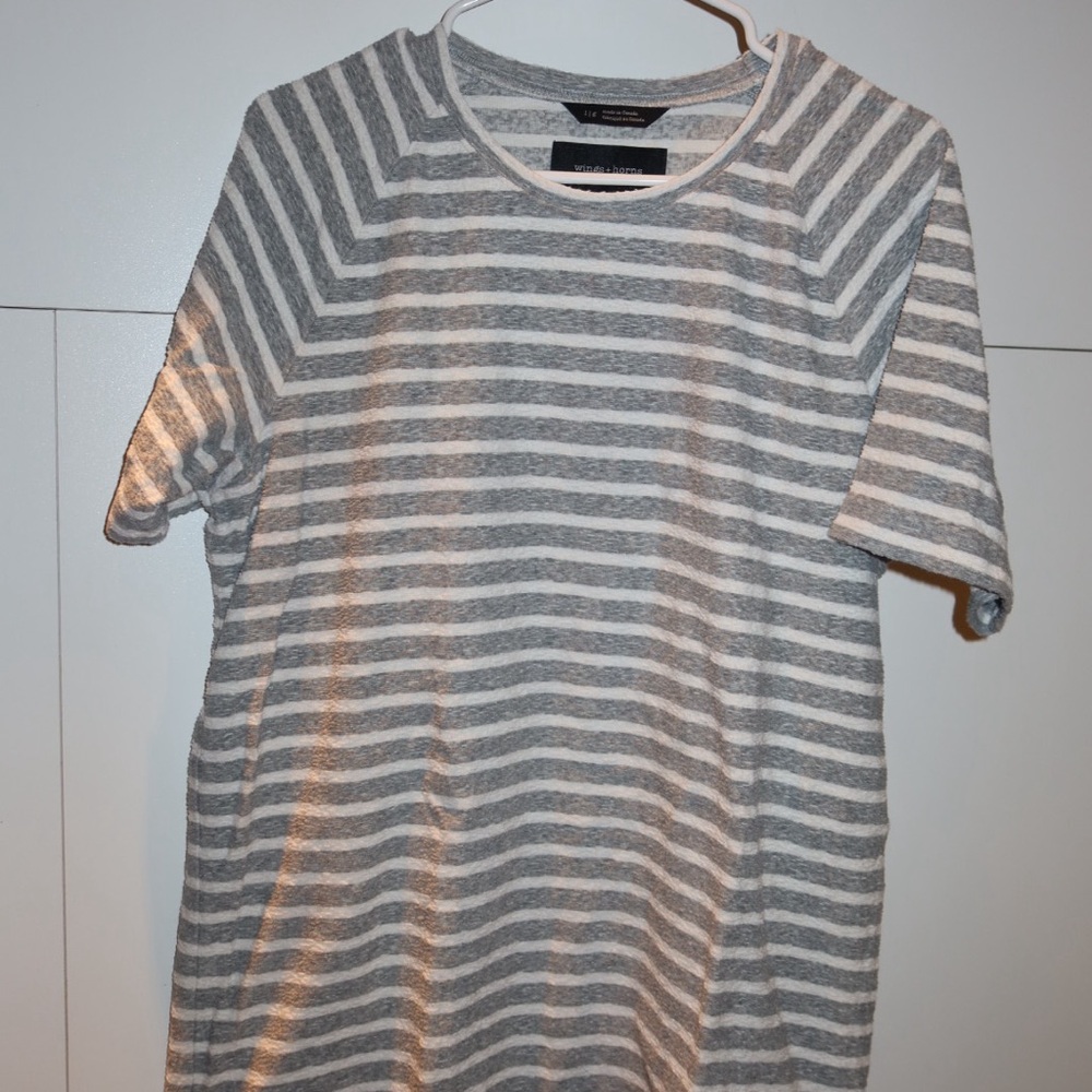 Wings + Horns Gray and White Striped Tee